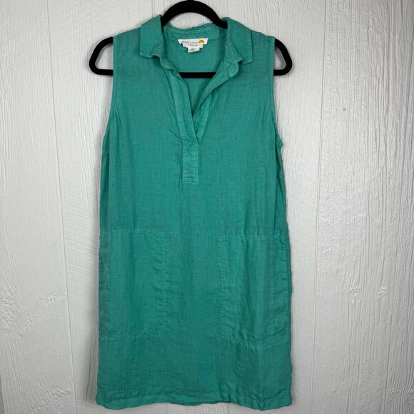 C&C California 100% Linen Dress Teal Green Preppy Size 4 Beachy Coastal - Picture 6 of 6